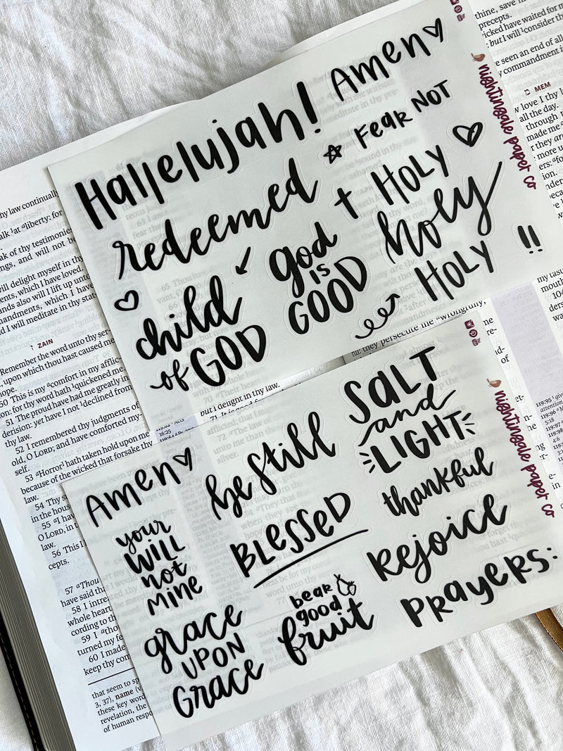 Clear Black and White Bible Journaling Sticker Set