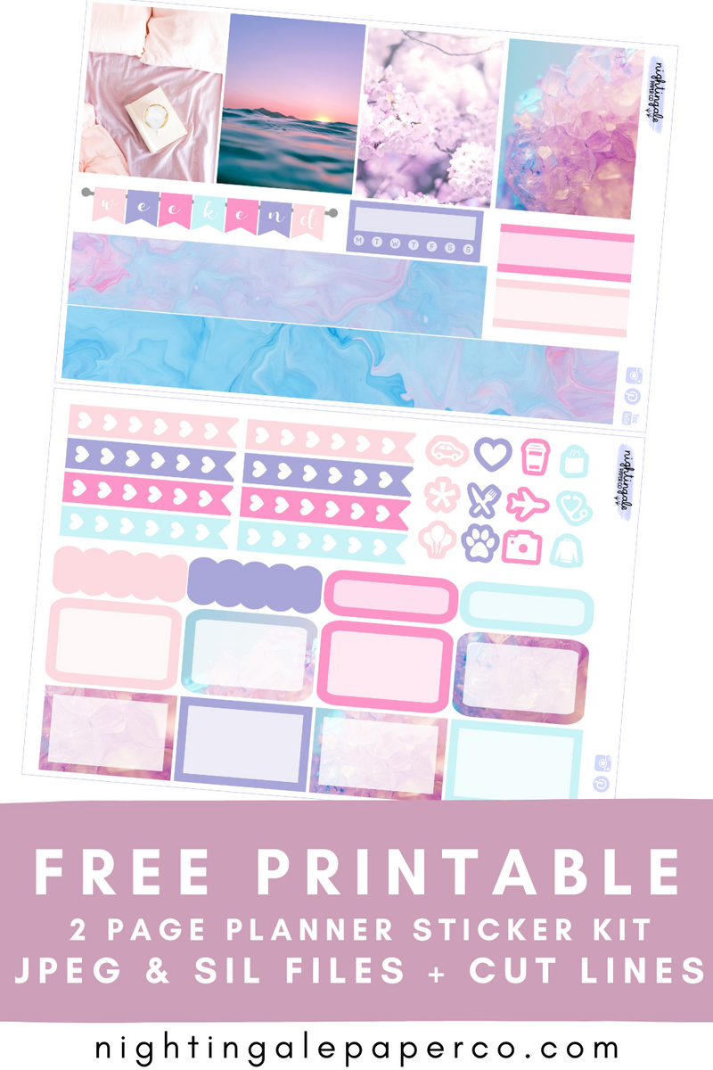 Free Printable 2 Page Planner Sticker Kit - Cotton Candy Theme!