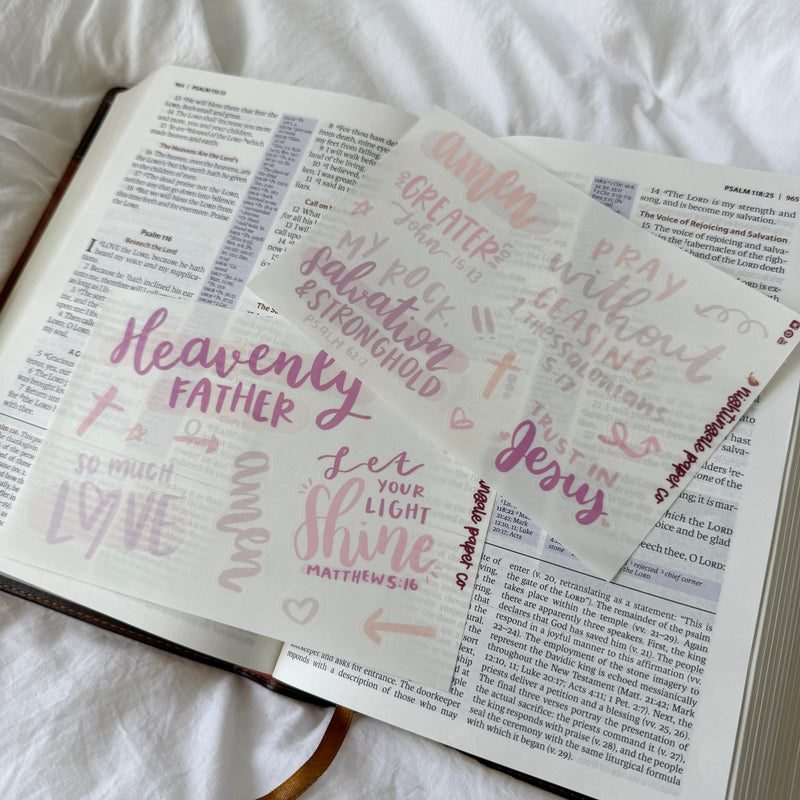 Clear Rose Quartz Bible Journaling Sticker Set