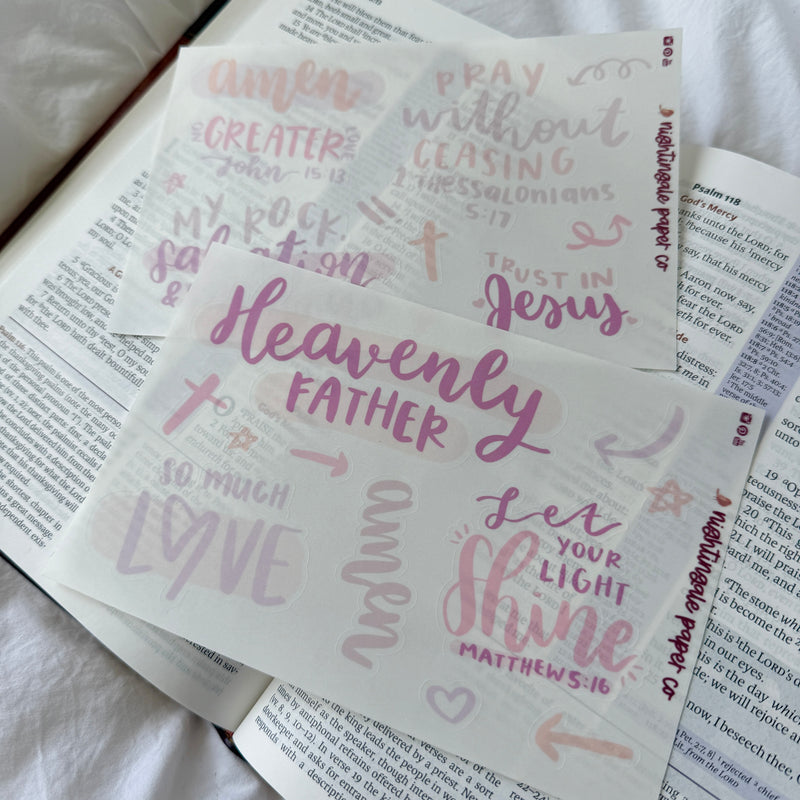 Clear Rose Quartz Bible Journaling Sticker Set