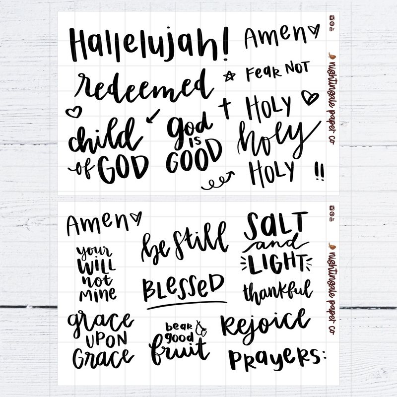 Clear Black and White Bible Journaling Sticker Set