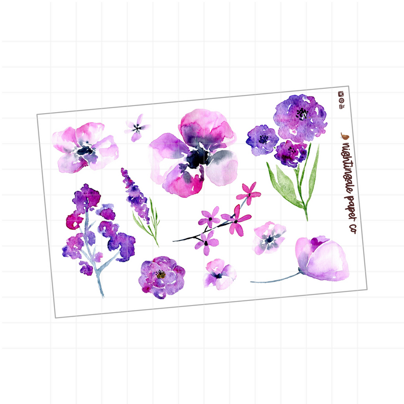 Clear Purple Florals Sticker Sheet